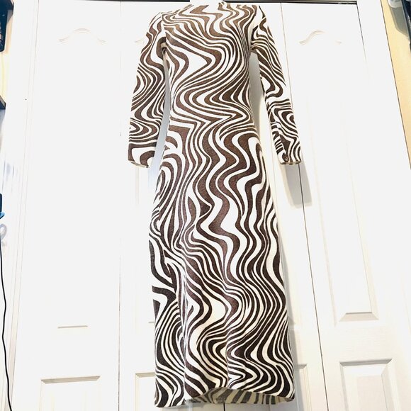 Zara Zebra Print Long Sleeve Fitted Dress-Small-Brown/Winter Wh.-Soft-Pull On - Picture 5 of 14